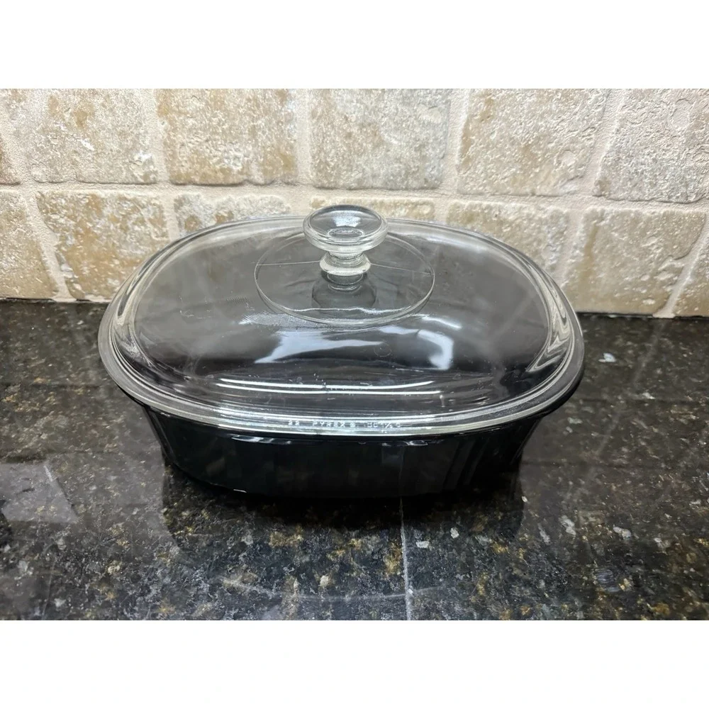 Vintage French Black Corning Ware F-2-B 2.8 Liter w/‎ Pyrex Glass Lid DC 1.5C